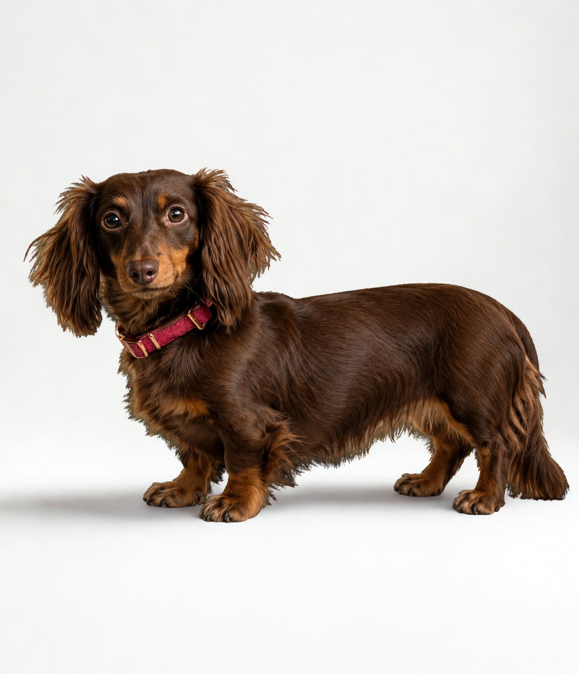 Chocolate miniature dachshund puppy lying on a blanket